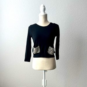 H&M sweater with POCKETS and pearl, iridescent and clear embellishments